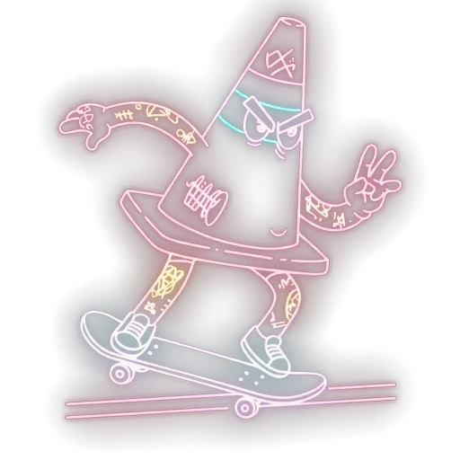 Neon trxy mascot mid-trick